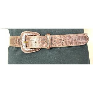 Talbots Italian Leather Belt Size Large Croc Embossed Buckle Fabric Brown Wide